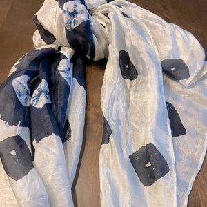 Blue and white silk scarf.
